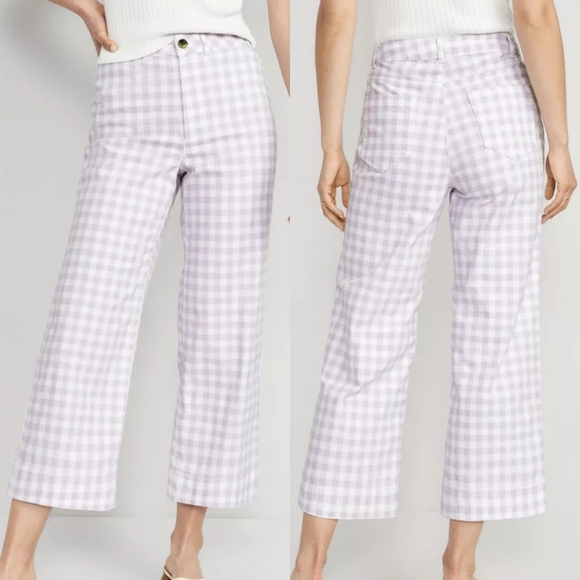 Old Navy Pants - OLD NAVY Retro Gingham High-Waisted Cropped Wide-Leg Chino Pants‎ 10 Tall